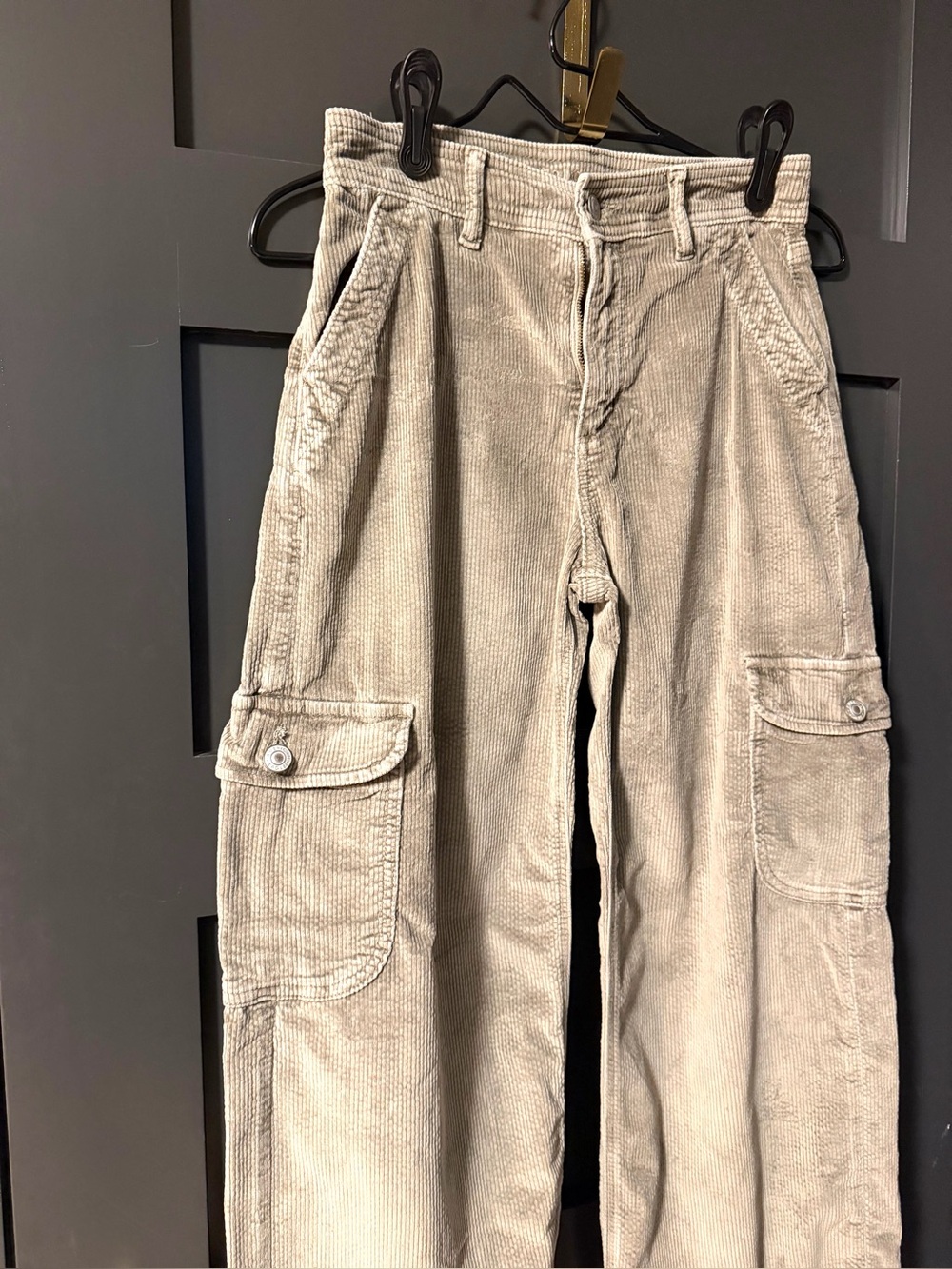 American Eagle Corduroy Cargo Pants Taupe Wide Leg Utility Stretch